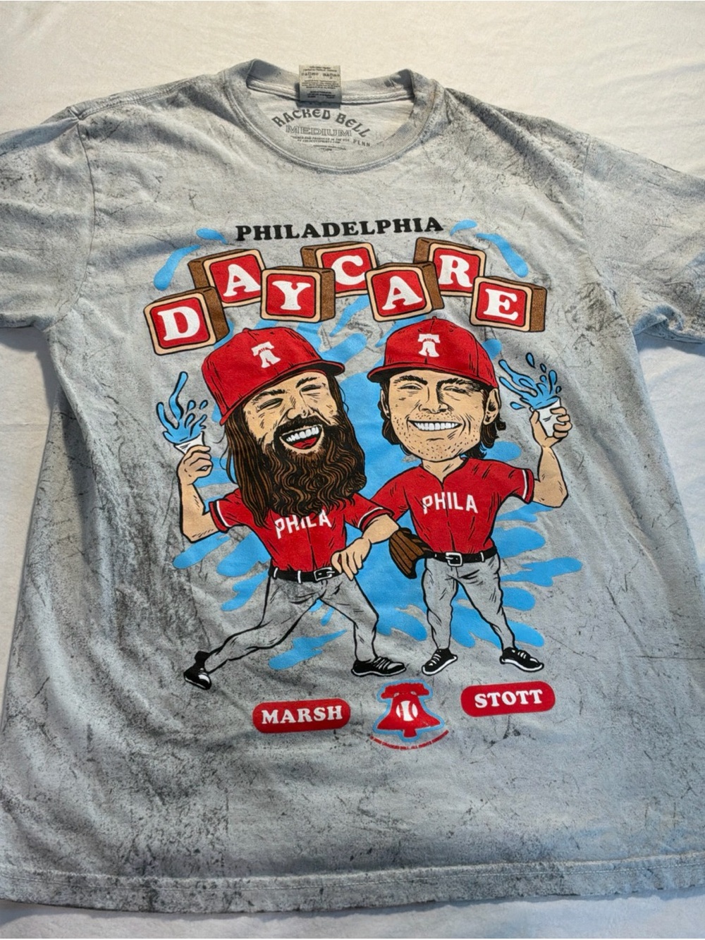 Philadelphia Phillies Cracked Bell Brandon Marsh Bryson Scott Daycare T Shirt M